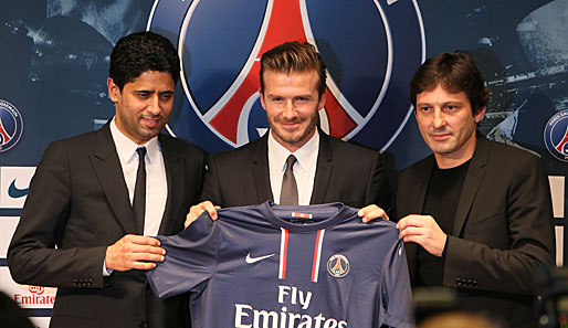 David Beckham (M.) bei der Vorstellung in Paris