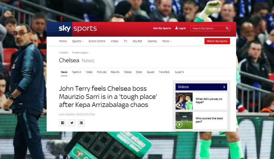 Ex-Profi und Sky-Experte John Terry: "Wäre ich ein Spieler in der Mannschaft, würde ich eine sofortige Reaktion des Trainers erwarten. Eine dunkle Wolke über einer sonst guten Chelsea-Leistung"