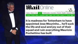 Auch die Londoner Presse war Mourinho nicht unbedingt gut auf Mourinho zu sprechen, wie dieser Kommentar eines Daily-Mail-Redakteurs zeigt. "Er wird das Leben, die Seele und die Freude aus der Mannschaft saugen."