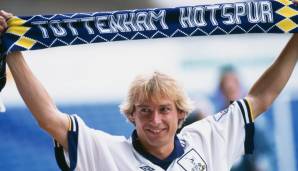 Klinsmann brachte die Fans der Spurs mit 21 Buden in 42 Spielen schnell auf seine Seite. Nach einer Saison ging es zu den Bayern, ehe er die Londoner 1998 mit neun Treffern vor dem Abstieg rettete.