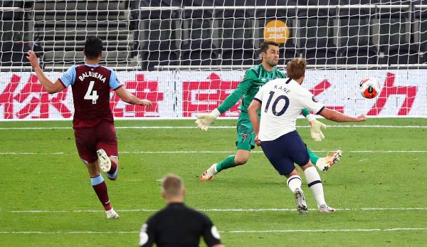 Harry Kane erzielt das 2:0 für Tottenham im Derby gegen West Ham United.