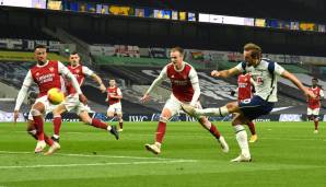Harry Kane erzielt das 2:0 für Tottenham gegen Arsenal im Londoner Derby.