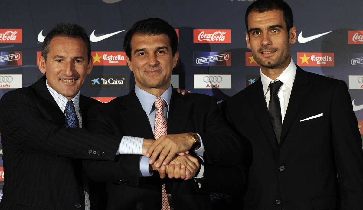 Beim FC Barcelona beförderte Txiki Begiristain (l.) 2008 Pep Guardiola (r.) vom Nachwuchs- zum Cheftrainer und begründete die erfolgreichste Ära der jüngeren Barca-Geschichte. 2010 nahm er sich eine Auszeit, die im Oktober 2012 …