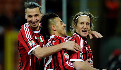 Ibrahimovic, El Shaarawy und Ambrosini (v.l.n.r.) spielen mit dem AC Milan gegen Napoli