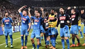 Der SSC Neapel bejubelt den Sieg am 34. Spieltag bei Juventus Turin.