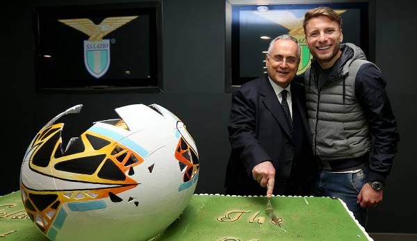 Lazio-Boss Lotito zusammen mit Torjäger Ciro Immobile.