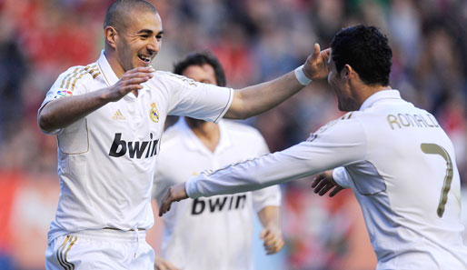 Karim Benzema (l.) brachte Real gegen Osasuna in Führung, Cristiano Ronaldo traf doppelt