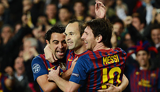 Werden Xavi, Iniesta und Messi (v.l.n.r) auch am Samstag gegen Saragossa so jubeln?