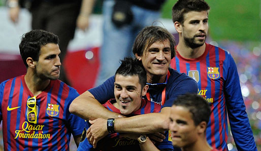 David Villa (M.) spielte erstmals seit acht Monaten wieder für den FC Barcelona