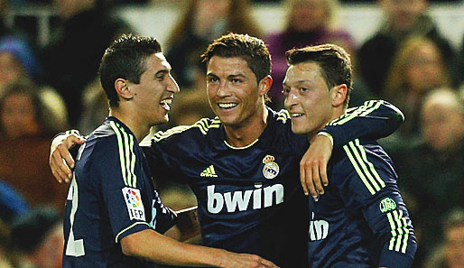 Geniales Trio: Di Maria, Ronaldo und Özil (v.l.n.r.) zerlegten Valencia fast im Alleingang