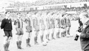 Barcas "erste" Nummer 6 war Jesus Garay (3. v. li.). Der Innenverteidiger spielte zwischen 1960 und 1965 für Barca. Den Großteil seiner Karriere verbrachte der 1995 verstorbene Garay aber in Bilbao bei Athletic, wo er 55/56 den Meistertitel gewann.