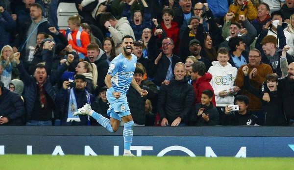 Riyad Mahrez bejubelt Manchester Citys 1:0 gegen Brighton.