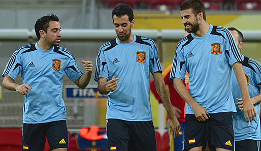 Barcelona-Stars unter sich: Xavi, Sergio Busquets und Gerard Pique (v.l.)