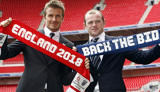 David Beckham (l.) und Wayne Rooney brennen auf die Austragung der WM 2018 im eigenen Land