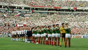 10. Mexiko - Bilanz: 0:2. 1986 1:4 gegen Deutschland (VF), 1994 1:3 gegen Bulgarien (AF). Foto: 0:0 heißt's im Azteken-Stadion zwischen dem Gastgeber und Deutschland. Zwei Mexikaner scheitern an Toni Schumacher.
