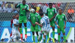 Die Hälfte seiner WM-Tore gelangen ihm gegen Nigeria: 3 von 6. Foto: Bei der WM 2014 traf Messi im Gruppenspiel beim 3:2 gegen Nigeria doppelt.