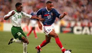 Die WM 1998 war für den damals 21-jährigen Thierry Henry das erste große Turnier. In den ersten beiden Gruppenspielen erzielte er drei Tore - kam in den kommenden Spielen aber trotzdem nur noch von der Bank. Im Finale blieb er sogar ganz ohne Einsatz.