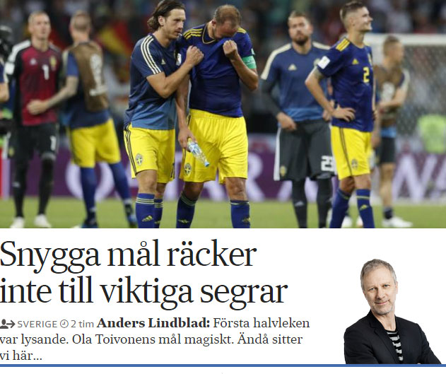 Kollege Anders Lindblad vom Svenska Dagbladet schreibt: Zaubertore reichen nicht aus, um das Ziel Achtelfinale zu erreichen.