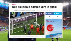 La Liberation: "Sieger mit 1:0 gegen eine sehr starke belgische Mannschaft. Dank eines Tores von Samuel Umtiti nach einem Eckball darf Frankreich weiter auf den zweiten Stern hoffen."