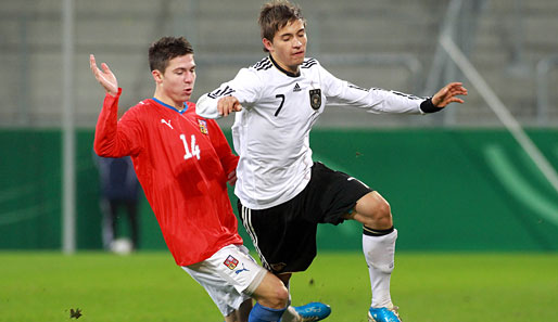 Für die deutsche U-19 bestritt Moritz Leitner bislang fünf Länderspiele und erzielte dabei drei Tore