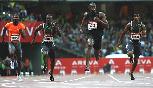 Usain Bolt (2.v.r.) gewann bei den Olympischen Spielen in Peking drei Mal Gold