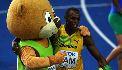 Wurden bei der WM zu guten Freunden: Maskottchen Berlino und Usain Bolt