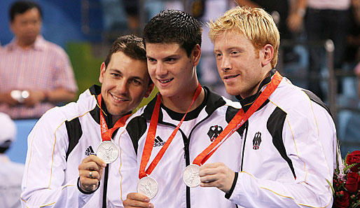 Das deutsche Team mit Timo Boll, Dimitrij Ovtcharov und Christian Süß (v.l.n.r.) holte Olympia-Silber