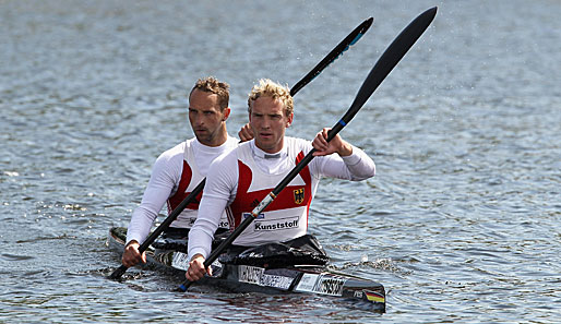 Die Peking-Olympiasieger Martin Hollstein aus Neubrandenburg und Andreas Ihle aus Magdeburg