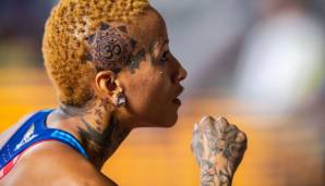 INIKA MCPHERSON: Die heute 33-jährige Hochspringerin ist eine der schillerndsten Erscheinungen der Szene. Mehr als 30 Tattoos zieren ihren Körper, darunter auch einige auf dem Kopf und im Gesicht wie beispielsweise der Schriftzug "Royalty".