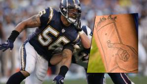 SHAWNE MARRIMAN: Der ehemalige Outside Linebacker trug während seiner NFL-Karriere den Spitznamen "Lights out". Da ihm das aber noch nicht reichte, ließ er sich den Slogan samt bildlicher Darstellungen auf den Arm tattoowieren. Clever!