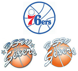 Zur Verdeutlichung: Oben ist das Logo der Philadelphia 76ers. Links unten ist das ursprüngliche Logo der BSW Sixers, das neue Logo ist rechts unten