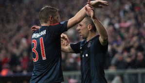 Bastian Schweinsteiger (l.) und Franck Ribery besorgten drei der vier Münchner Treffer