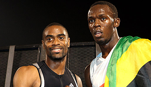 In New York 2008 liefen Gay (l.) und Bolt gegeneinander - Bolt siegte in 9,72 sek mit Weltrekord