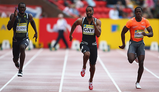 Tyson Gay (M.) gewann eine Silbermedaille über 100 Meter bei der WM in Berlin 2009
