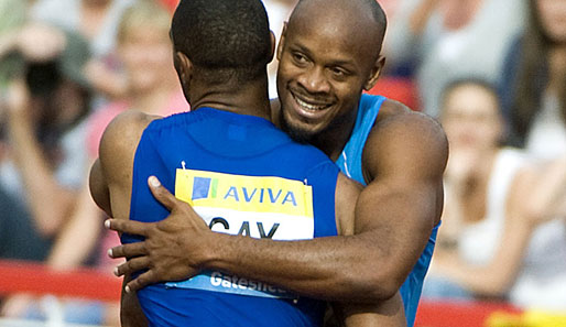 Tyson Gay (v.) besiegte Asafa Powell über die 100 Meter
