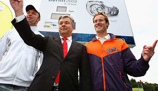 Andre Niklaus (r.) zusammen mit Berlins Bürgermeister Klaus Wowereit und Robert Harting