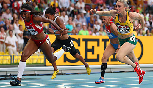 Brianna Rollins (l.) setzte sich auch über 100m Hürden wieder gegen ihre Konkurrentinnen durch