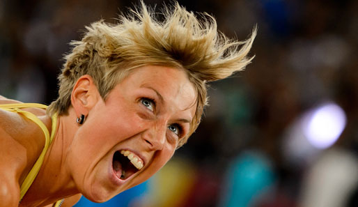 Christina Obergföll musste sich im Olympiastadion als Dritte mit schwachen 63,30 m begnügen