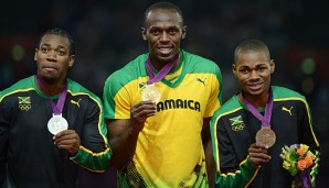 Jamaikas Sprinter rund um Weltrekordler Usain Bolt (m.) waren bei Olympia in London sehr erfolgreich