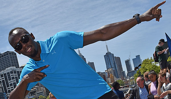 Usain Bolt posiert in Melbourne, wo er an einem Wettkampf teilnehmen wird