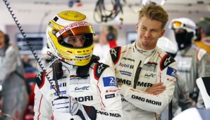 Nico Hülkenberg (r.) startet mit Earl Bamber (l.) und Nick Tandy für Porsche in Le Mans