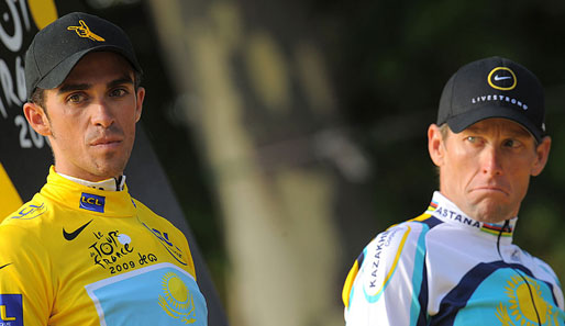 Alberto Contador (l.) gewann die Tour de France 2009, Lance Armstrong wurde Dritter