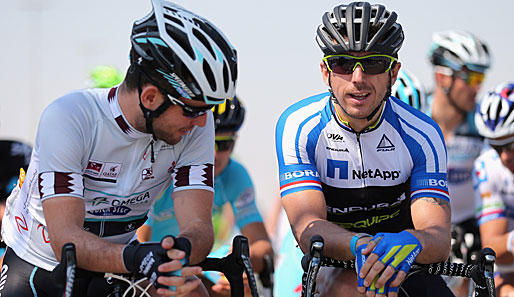 Sprint-Superstar Mark Cavendish (l.) und Team NetApp-Endura-Fahrer Russell Downing in Qatar