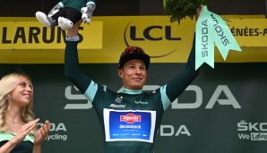 Beim Sprint im Fokus: Der Belgier Jasper Philipsen fährt die 7. Etappe der Tour de France 2023 im Grünen Trikot.