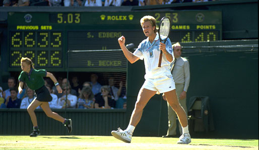 Stefan Edberg feiert seinen Sieg im Wimbledon-Finale 1990