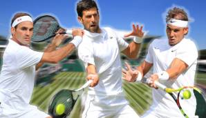 Roger Federer, Novak Djokovic und Rafael Nadal (v.l.) in Wimbledon: Dieses Bild wird es 2020 nicht geben.