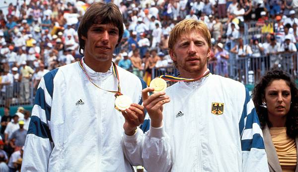 Am 5. August 1992 haben Michael Stich (l.) und Boris Becker Gold bei Olympia in Barcelona gewonnen.