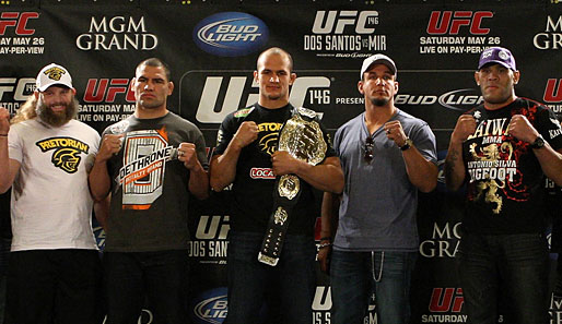 Bei UFC 146 bekommen die Schwergewichte um Junior Dos Santos (M.) ihre große Bühne