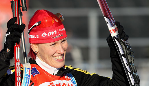 Kati Wilhelm gewann bei der WM vor acht Jahren ihre erste Goldmedaille