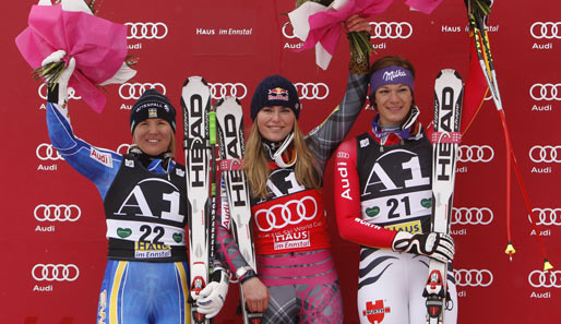 Die besten drei Skifahrerinnen des Winters: Anja Pärson, Lindsey Vonn und Maria Riesch (v.l.n.r.)